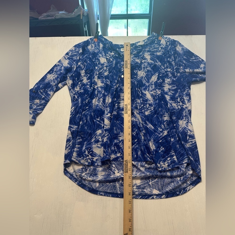 Cathy Daniels Women’s XL Blue White Abstract Print Tunic Blouse 3/4 Sleeve - Picture 8 of 8